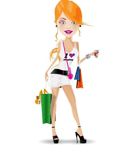 Cartoon Girl Female Characters Shopping Girl Vector