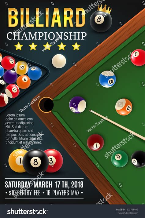 Pool Billiards Sport Championship Announcement Poster Color Balls With