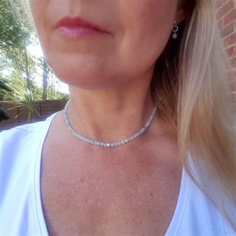 Tiny Aquamarine Choker Necklace Sterling Silver Goldfill Mm Natural