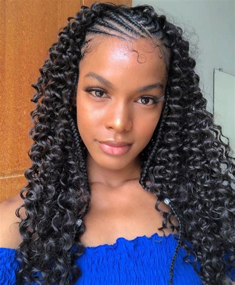 Natural Hairstyle With Cornrows And Twist Out Curls Two Cornrow Braids