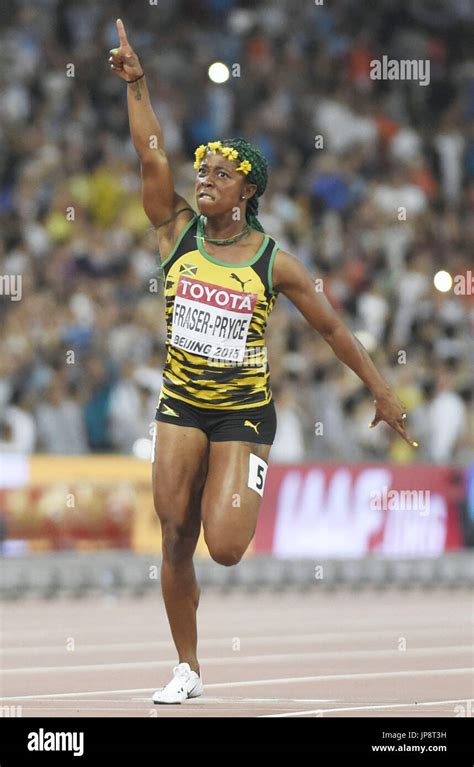 Jamaican Sprinter Shelly Ann Fraser Pryce Celebrates After Winning The