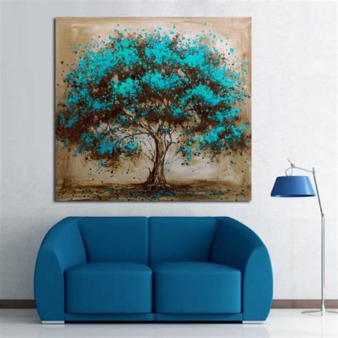 Handpainted Modern Abstract Blue Tree Canvas Art