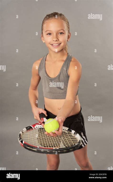 Smiling Preteen Girl Tennis Racket Stock Photo Edit Now Sexiezpicz