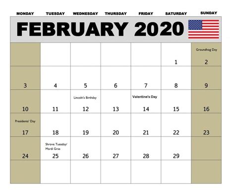 Usa February 2020 Federal Holidays Calendar Holiday Calendar
