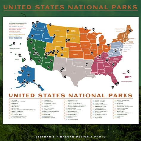 Us Map National Parks Us National Parks Monuments And Forests Map 24x36