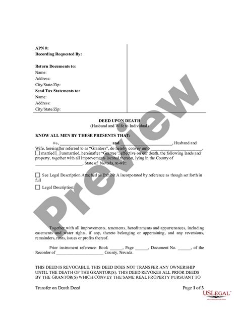Nevada Transfer On Death Deed Tod Nevada Transfer Deed Us Legal Forms