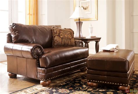Antique Leather Sofa Traditional Living Room Furniture Set