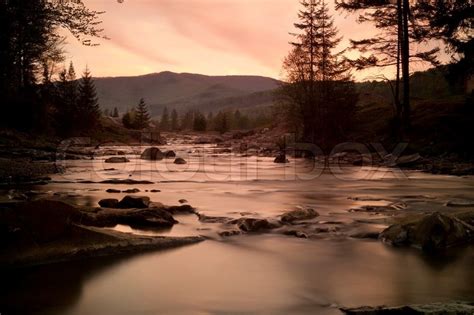 Beautiful River Landscape During The Sunset Stock Photo