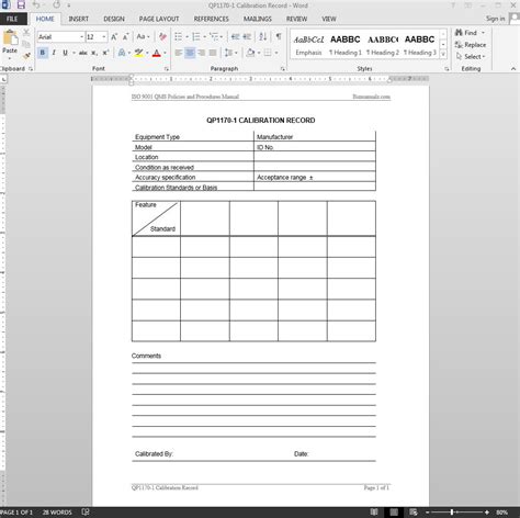 Iso Calibration Record Iso Template