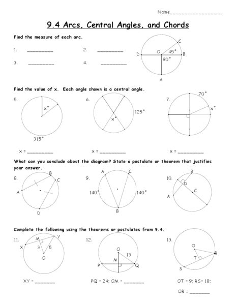 Arcs And Angles In Circles Worksheet