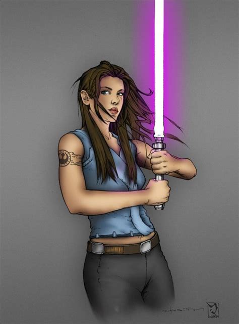 A Drawing Of A Woman Holding A Purple Light Saber In Her Hand And