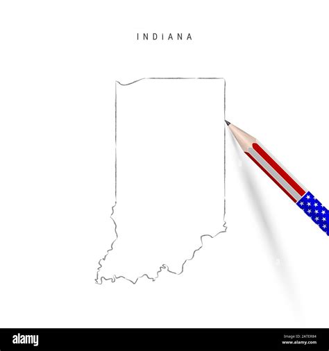 Indiana Us State Map Pencil Sketch Indiana Outline Contour Map With 3d