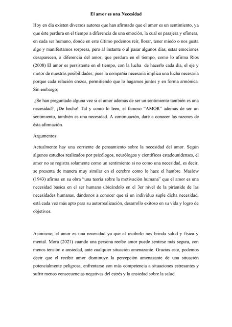 La Necesidad Del Amor Sari 3 El Amor Es Una Necesidad Hoy En Día Existen Diversos Autores Que