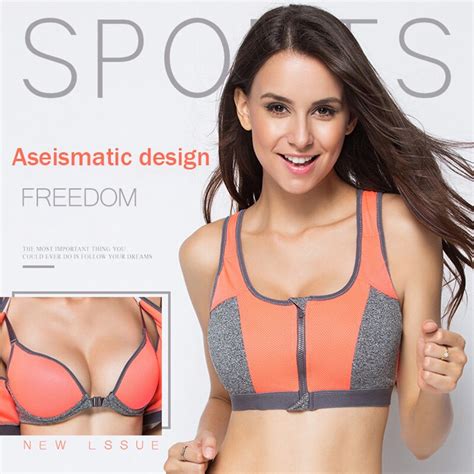 Women S Front Zipper Shockproof Yoga Sports Bra Double Layer Coverage
