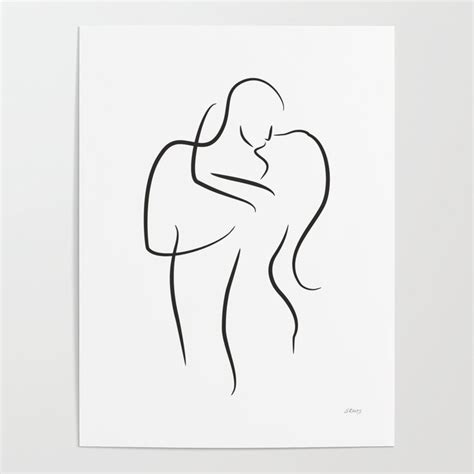 Couple kiss illustration, one line drawing printable art, intimate love line sketch, minimalist kissing wall art, minimal love art print. Abstract kiss sketch. Minimalist lovers line art. Poster ...