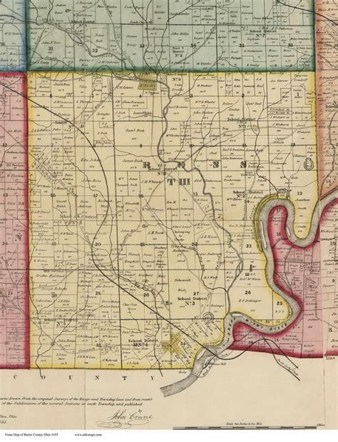Ross Ohio 1855 Old Town Map Custom Print Butler Co Old Maps