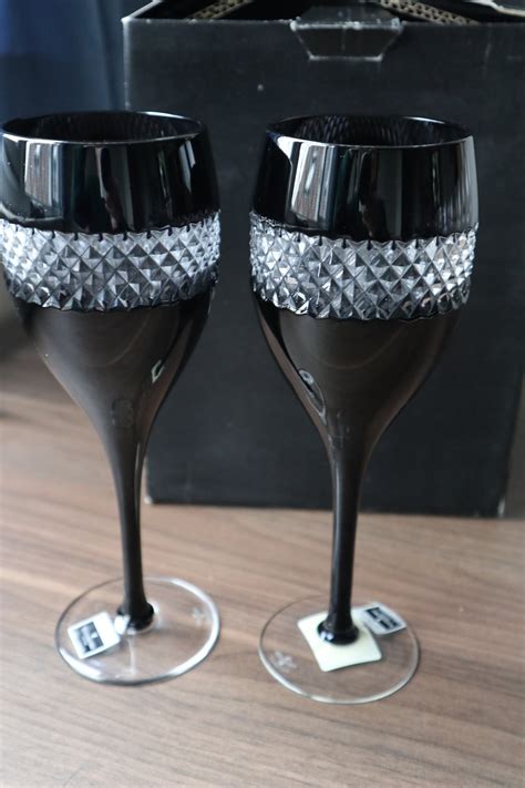 A Pair Of Waterford Crystal Wine Glasses By John Rocha Black Etsy
