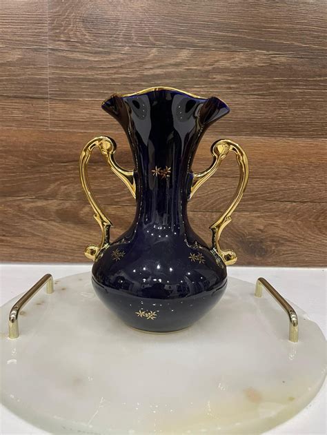 Blue Cobalt Limoges Porcelain Vase Double Handled With 22k | Etsy