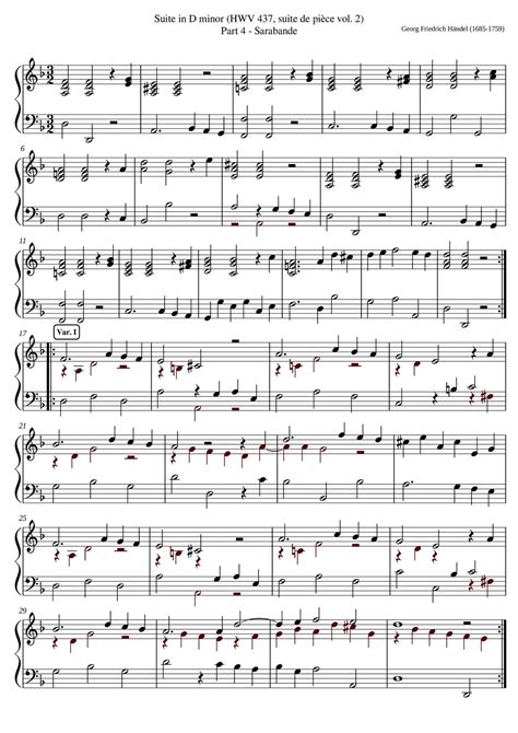 Georg Friedrich Handel Keyboard Suite No in D Minor HWV III Sarabande 琴譜pdf 香港流行鋼琴協會琴譜下載