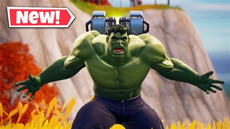 New Hulk Skin Gameplay In Fortnite Hulk Smash Emote Youtube