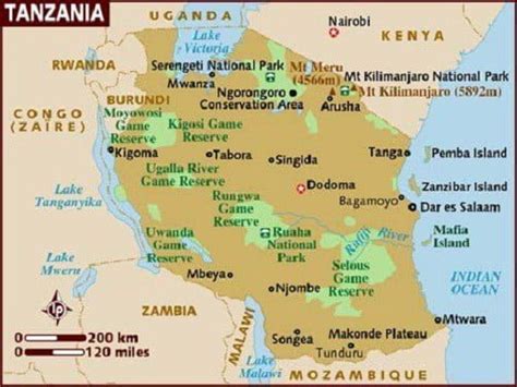 Tanzania Map Mountains