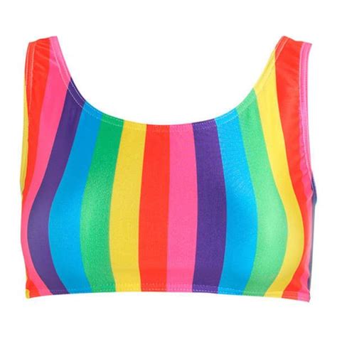 Rainbow Stripes Crop Bikini Top Womens Swimsuit Sports Tumblr Hipster