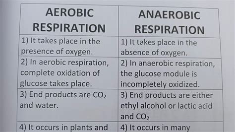 Difference Between Aerobic Respiration And Anaerobic Respiration Class