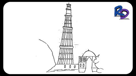 How To Draw A Easy Qutub Minar Qutub Minar Drawing Step By Step