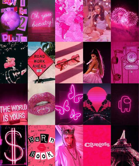 Hot Pink Wall Collage Kit Photo Wall Collage Pink Aesthetic Collage
