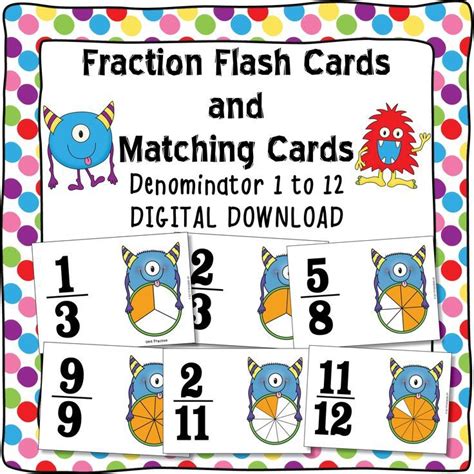 Matching game fractions to decimals and decimals to fractions. This is set consists of fraction flash cards from denominator 1 to 12 in monster theme ...