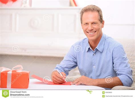 Adult Man Writing A Letter Stock Image Image Of Cheerful 60659855