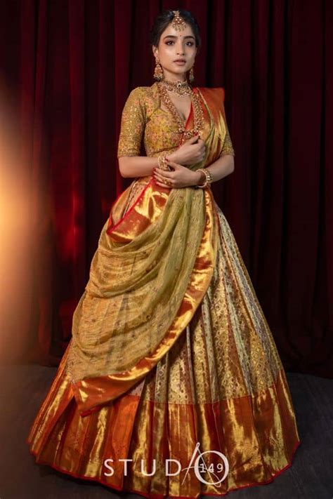 traditional pattu half saree wedding saree blouse designs fancy blouse designs lehenga saree