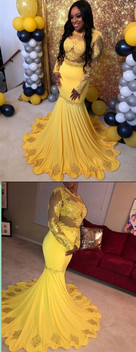 Long Mermaid Evening Dress Long Sleeve Prom Gowns Yellow Prom Dresses · Cocofashion · Online
