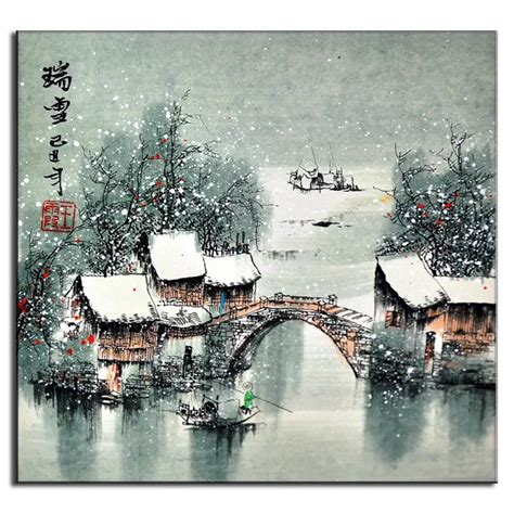 Modern Wall Painting Jiangnan Winter Scenery Chinoiserie Oil Painting