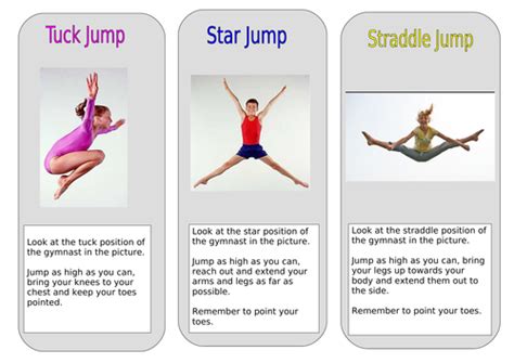 Gymnastics Basic Jumps Coaching Cardvisual Aid Tuck Star And