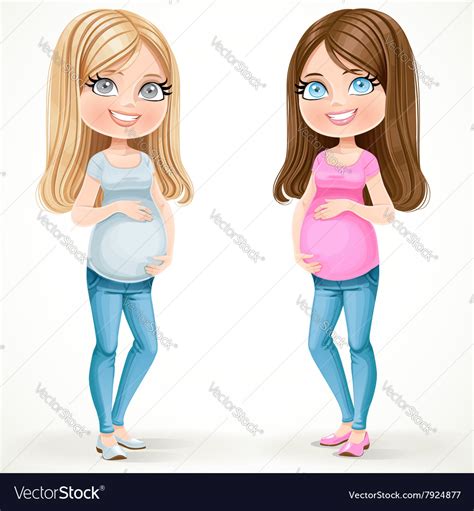 lovely pregnant women blonde and brunette in t vector image