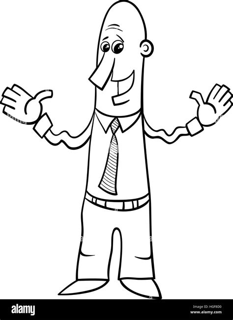 Black And White Cartoon Illustration Of Man Or Businessman Character