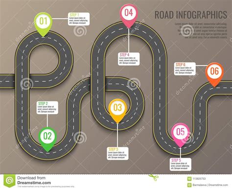 Infographics Template With Road Map Using Pointers Top View Vector