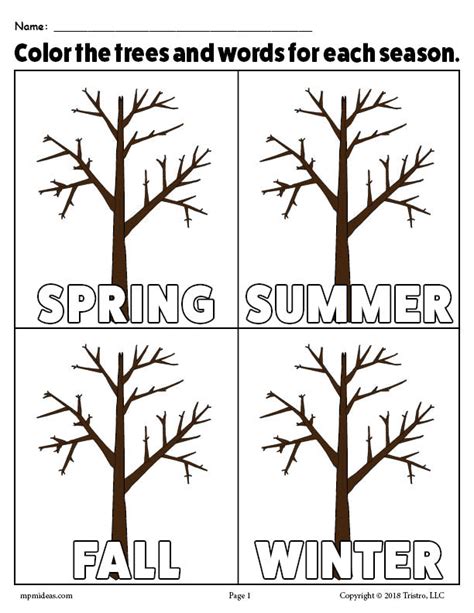 The 4 Seasons Printable Coloring Page Supplyme