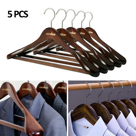 5pcs Extra Thick Wide Wood Clothes Hangers Garment Suit Hanger For