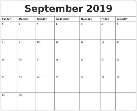 Awesome September 2019 Printable Calendar Free Printable Calendar Monthly