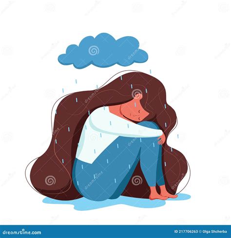 Deprimido Triste Solitaria Mujer En Ansiedad Tristeza Vector Dibujos