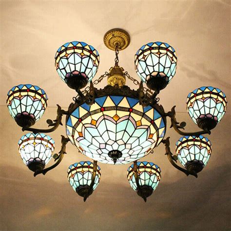 Tiffany Baroque Living Room Chandelier Stained Glass Ceiling Light