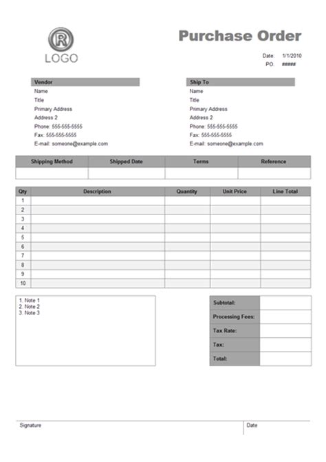 Purchase Order Sample Master Of Template Document