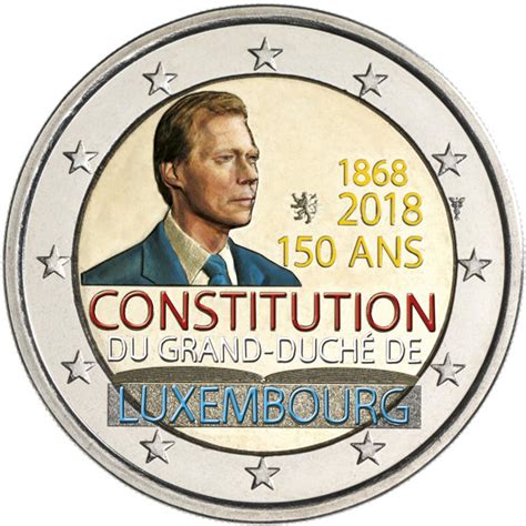Luxemburg 2 Euro 2018 150 Jaar Grondwet Gekleurd Gekleurde 2
