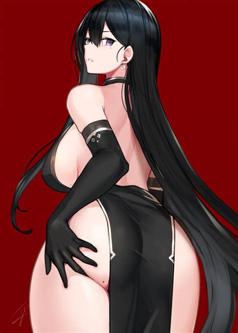 Hayabusa Original Highres 1girl Ass Black Hair Breasts China Dress Chinese Clothes