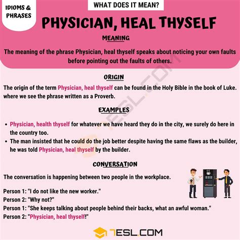 physician heal thyself what does it mean with useful examples english as a second language