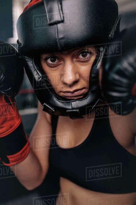 Close Up Portrait Of A Female Boxer In Her Boxing Gear Woman Boxer At