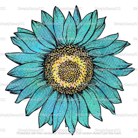 Teal And Yellow Sunflower Png Digital Download For Etsy