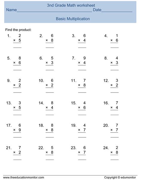 Free Math Worksheets For 3rd Grade Multiplication
